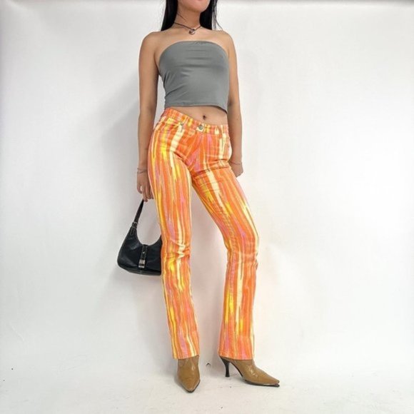 Unbranded Pants - Ultra chic 90s label high waisted print denim pants